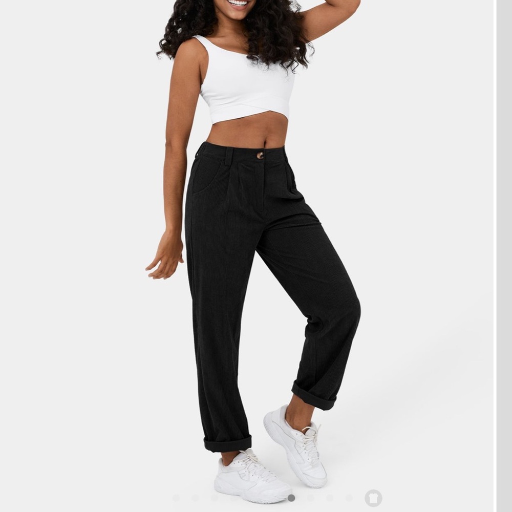 HALARA MID-RISE BUTTON ZIPPER SIDE POCKET CORDUROY CASUAL PANTS